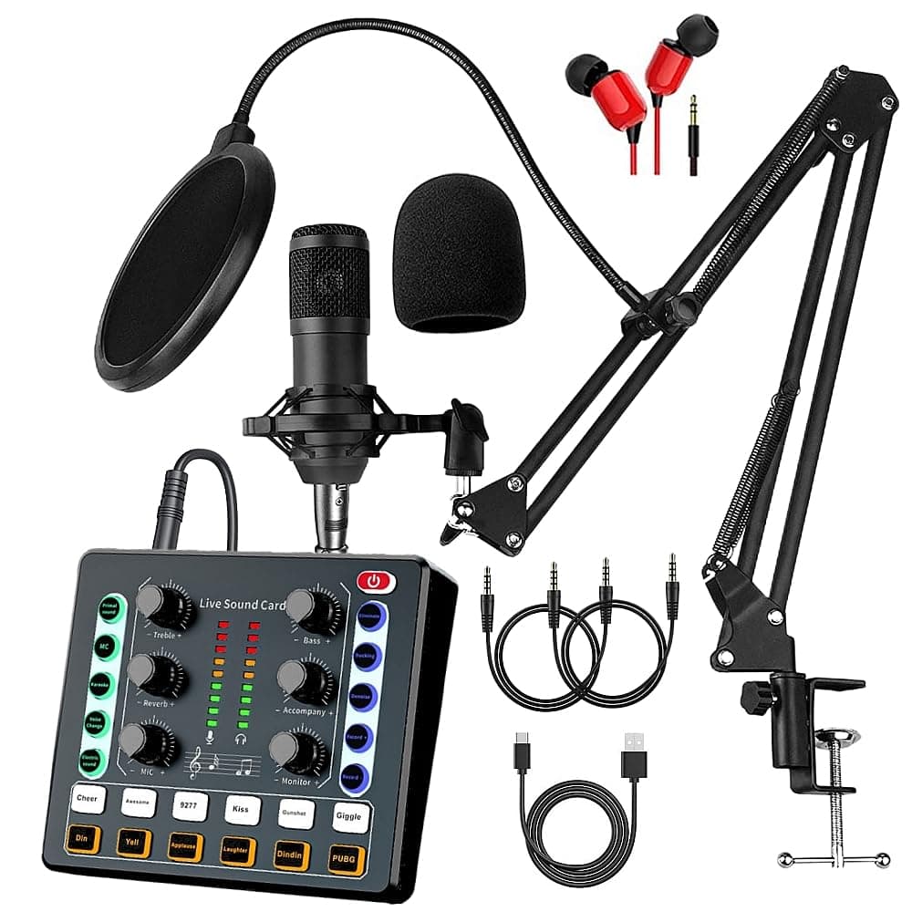 Podcast Equipment Bundle, BM-800 Recording Studio Package with Voice Changer, Live Sound Card - Audio Interface for Laptop Computer Vlog Living Broadcast Live Streaming
