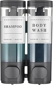Shampoo and Conditioner Dispenser,Unisense Shower Soap Dispenser 2 Chamber No Drill Wall-Mounted Shampoo Dispenser for Shower Wall Mounted Shower Dispenser for Bathroom Hotel Large Capacity,Black