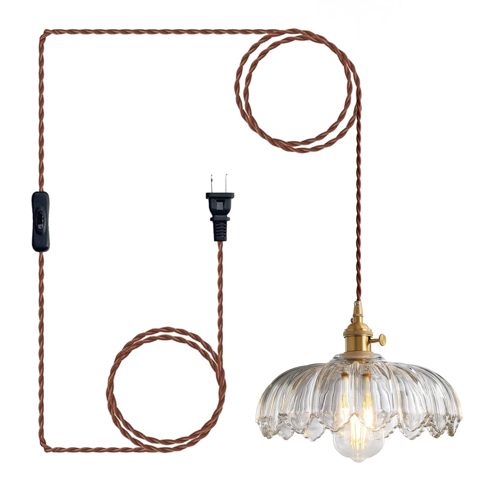 XZHGCEE Plug in Pendant Light Fixtures, Plug in Hanging Lamps Glass Hanging L...