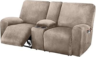 ULTICOR Reclining Love Seat with Middle Console Slipcover, 8-Piece Velvet Stretch Loveseat Reclining Sofa Covers, 2 seat Love seat Recliner Cover, Thick, Soft, Washable, Love seat Slipcovers (Taupe)