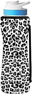 SLEILIN 32oz Cute Printed Sleeve Compatible With Cirkul Water Bottle For Plastic And Stainless Steel Bottles 32oz Neoprene Sweat-Wicking Material Insulated Cover Designed With Handles (Snow Leopard)
