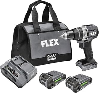 FLEX 24V Brushless Cordless 1/2-Inch 750 In-Lbs Torque 2-Speed Hammer Drill Kit with (2) 2.5Ah Lithium Batteries and 160W Fast Charger - FX1251-2A