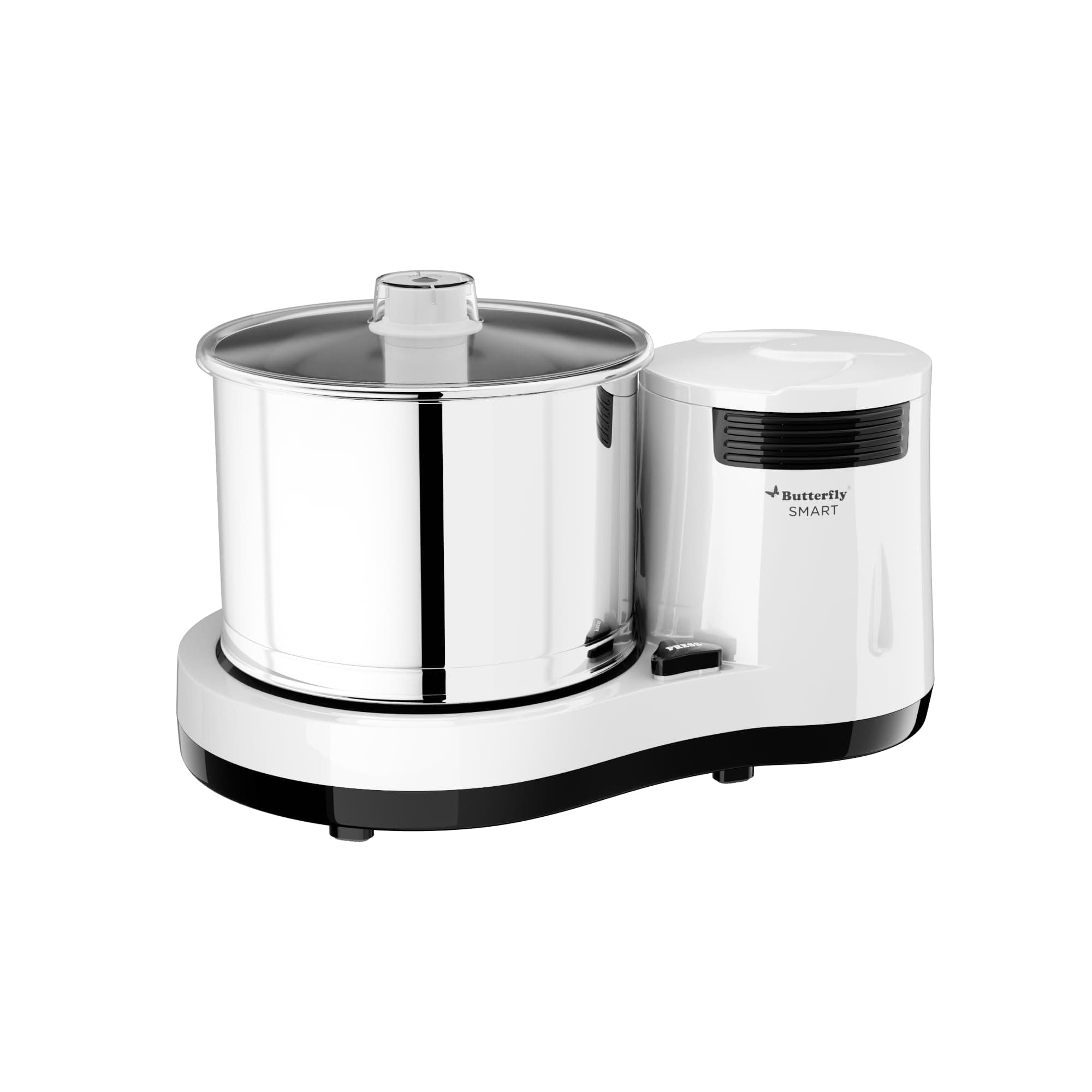 Butterfly Smart 2 Litres Table-Top Wet Grinder|150 Watts|Shockproof ABS Body| Coconut Scrapper Attachment|2 stones with 4-Way Grinding| Stainless Steel Drum | 2 Years Manufacturer's Warranty | White