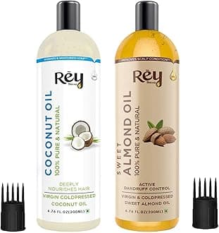 Rey Naturals Cold Pressed Coconut Oil & Sweet Almond Oil - for hair & skin - 200ml + 200ml