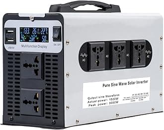 1500 Watts Pure Sine Wave Power Inverter, 12V 24V 48V 60V 72V DC to 110V/120V 230V/240V AC Converter, Peak 3000W Outlets, for Home Appliances, RV Camping, Off-Grid Solar,60V to 230V