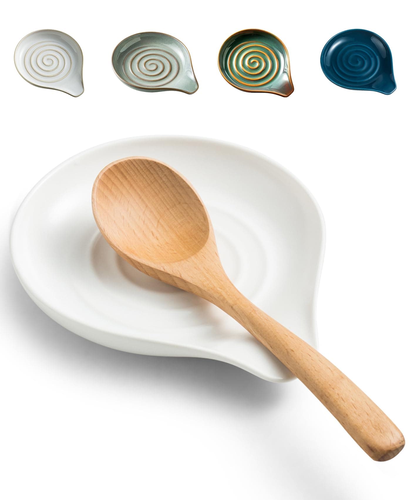 LAUCHUH Spoon Rest for Kitchen Countertop, 5 inch Large Ceramic Spoon Holder for Stove Top,Heat-Resistant Cooking Utensil Holder for Spatula, Spoons or Tongs, Framhouse Decor for Mother's Day, White