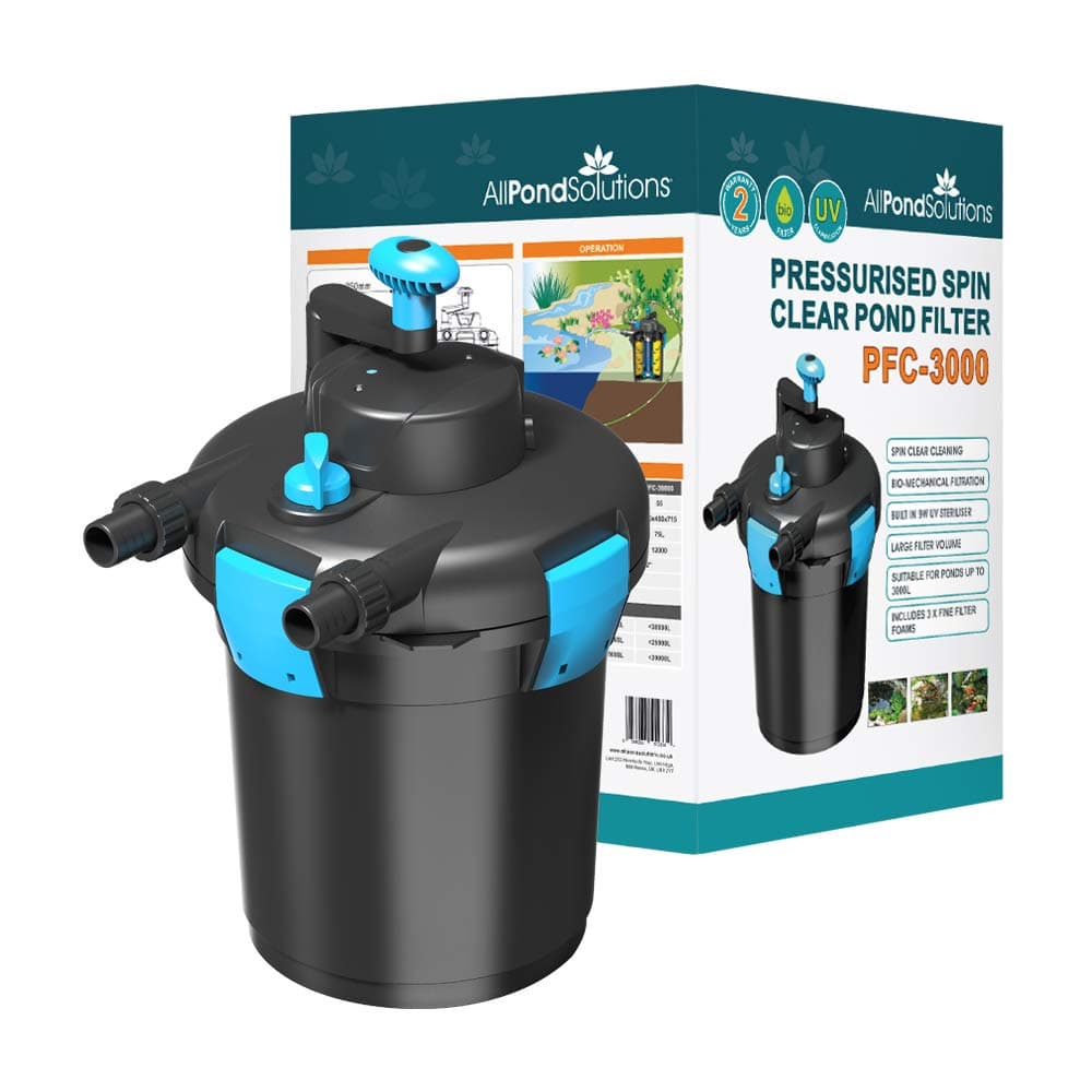 AllPondSolutions Pressurised Koi Fish Pond Filter with UV Steriliser - 2-in-1 Biological & Mechanical UV Pond Filter System - Easy to Clean & Maintain - for Outdoor Ponds Up to 3000 litres - PFC-3000