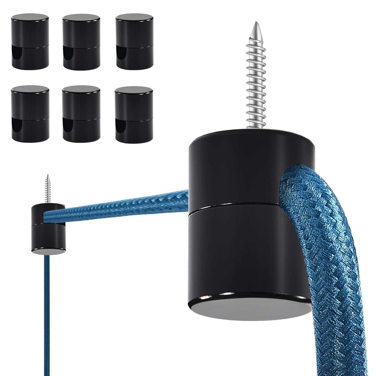 6 Pack Aluminum Ceiling Hooks Heavy Duty for Hanging Lights, Swag Hooks for Ceiling, Black Swag Hook for Lamp Super Load, Decorative Modern Light Hanging Hook Easy to Use