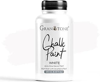 GRANOTONE Chalk Paint for Furniture Matt-Finish Water-Based Acrylic Paint for Wood Walls Metal Glass Paper Fabric Canvas Maximum Coverage Chalk Paint for Kids & Adults 250ml White