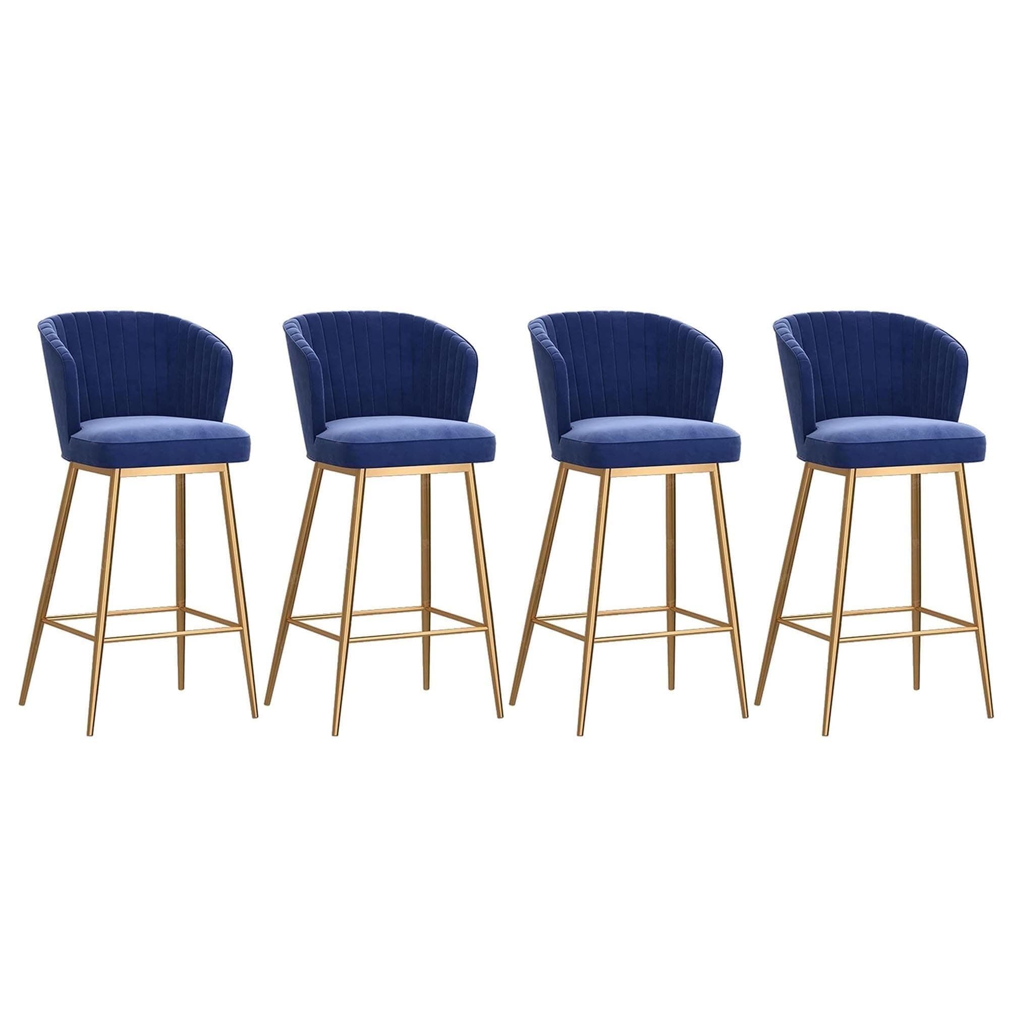 Kitchen Bar Stools, Kitchen Barstools Set of 4, Upholstered Counter Bar Chairs with Footrest and Metal Legs, Velvet Barstools for Home, Restaurants, Loads Up to 330lbs(Blue,75CM)