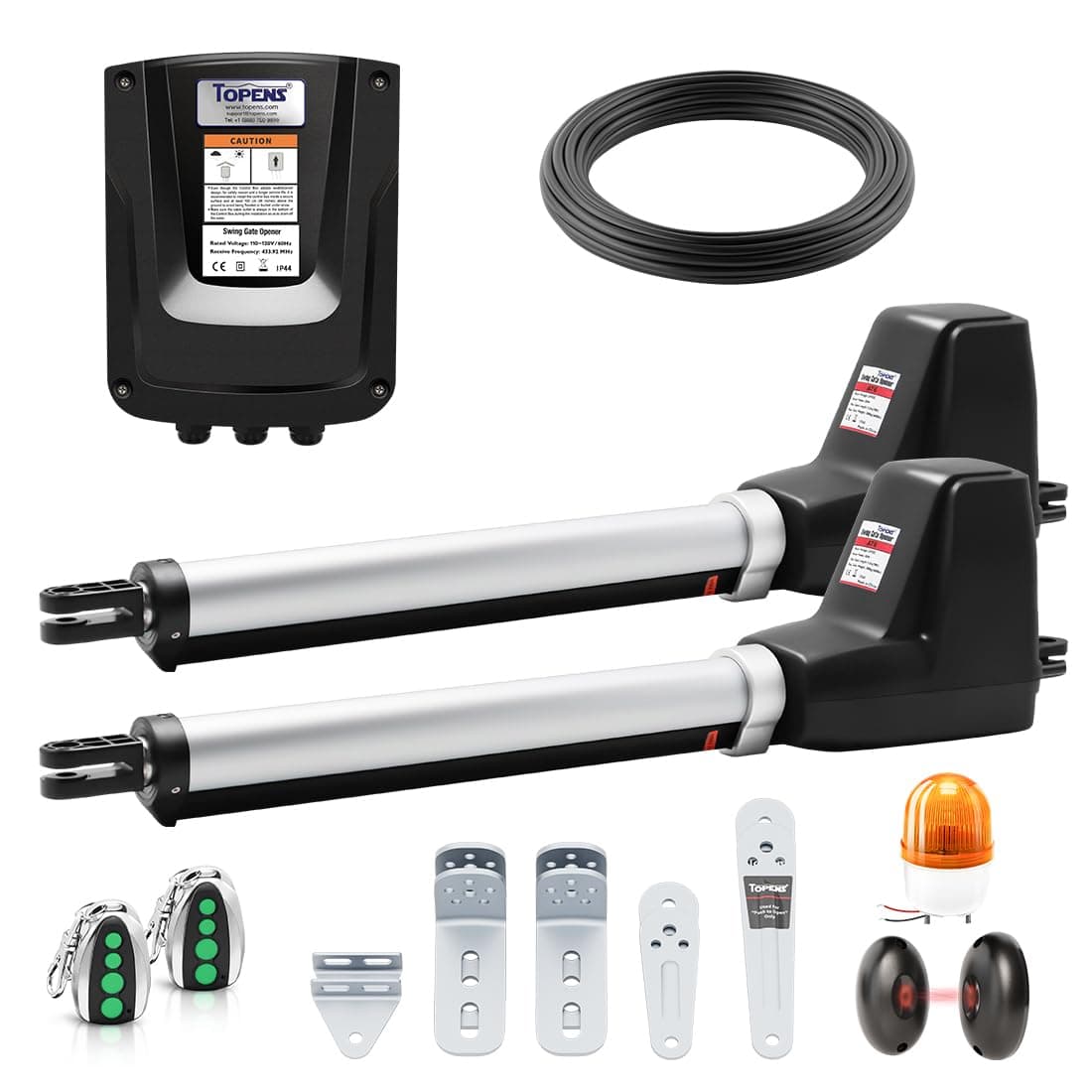 AT602 Dual Swing Gate Opener Medium Duty Automatic Gate Motor for Double Swing Gates Up to 5.5m per Arm, Electric Driveway Gate Operator AC Powered with Remote Control, Beacon and Photo Sensor