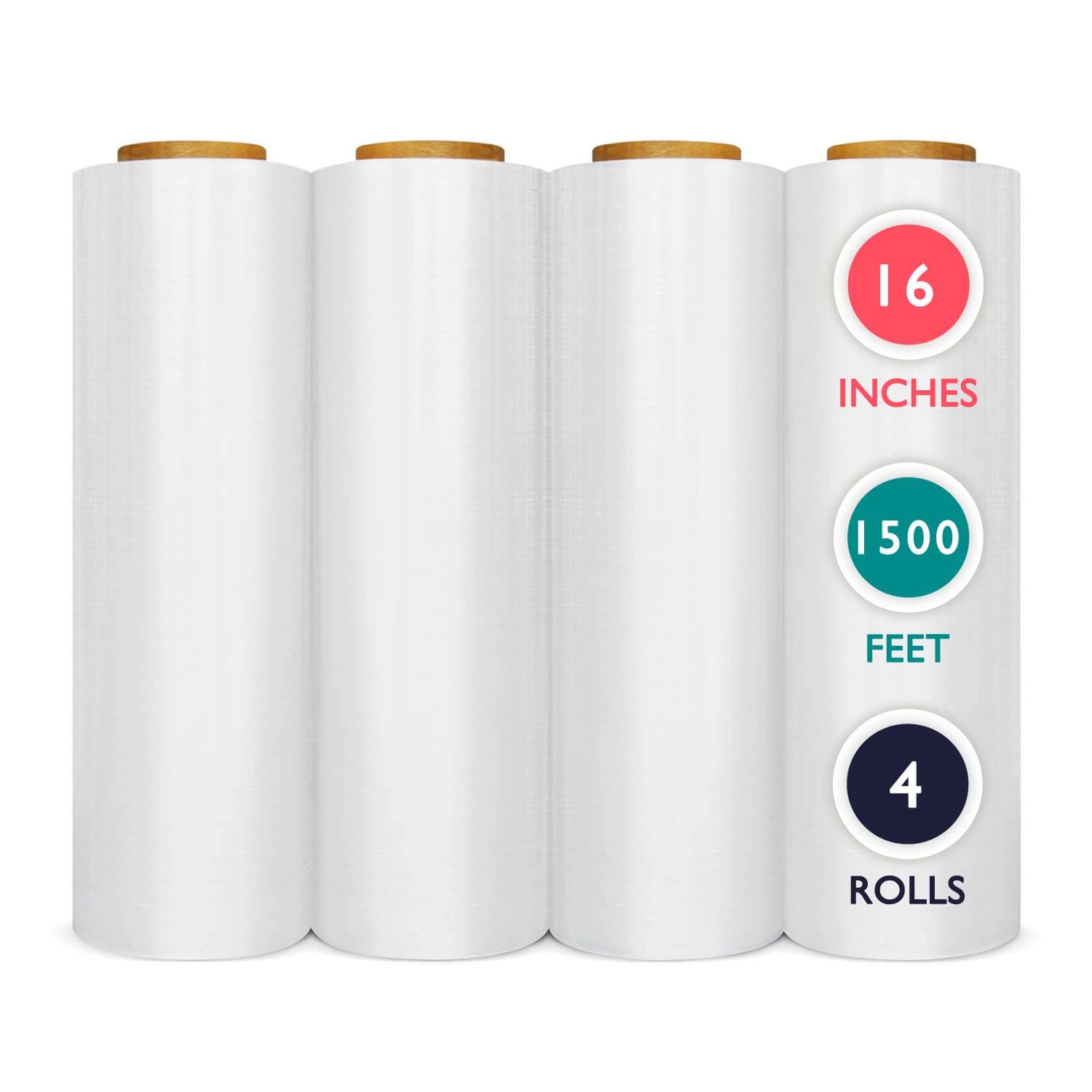 PackageZoom 4 Rolls 16 Inch x 1500 Ft Pre-Stretched Wrap, 30 Gauge High Performance Film Replaces 70 Gauge Low Films, Clear Hand Stretch Wrap