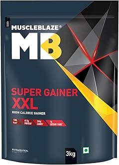 MuscleBlaze Super Gainer XXL Powder, Chocolate (30 Servings, 3kg / 6.6lbs) | 15g Protein, 75g Carbs Per Scoop | High Protein Muscle Mass Gainer