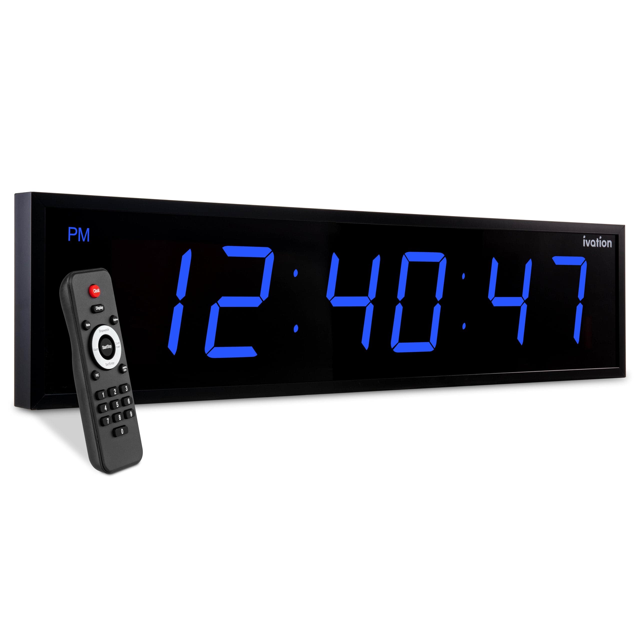 Oversized 36" Large Digital LED Clock | Big Digital Clock w/Multi-Function Display – Stopwatch, Timer, Alarms, Temp & Date | 6 Brightness Levels, Time Memory & Remote (Blue)