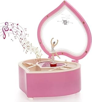 yarlung Ballerina Music Box, Pink Heart Keepsake Box Rotating Dancing Girl Figurine Gift Box for Jewelry Storage, Trinket, Valentine's Day, Birthday, Wedding