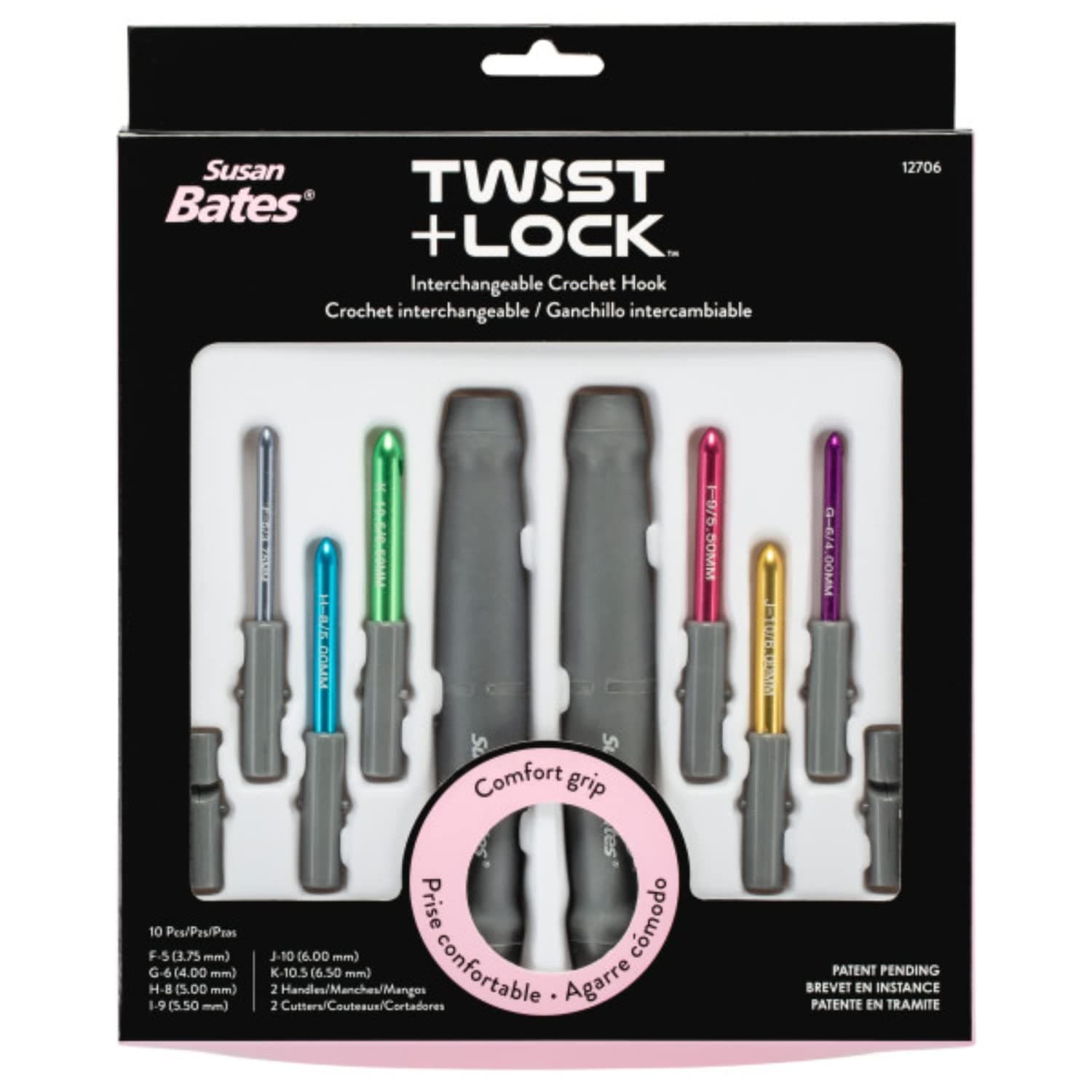 Susan Bates Twist + Lock Deluxe Interchangeable Crochet Hook Set-Sizes F5/3.75mm to K10.5/6.5mm