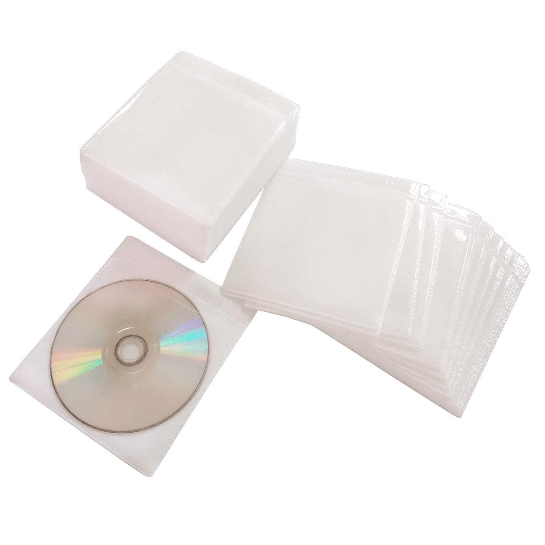 CD/DVD/BluRay Sleeves,Double-Sided Refill Plastic Sleeve for CD and DVD Storage Binders,100 Pack (White)