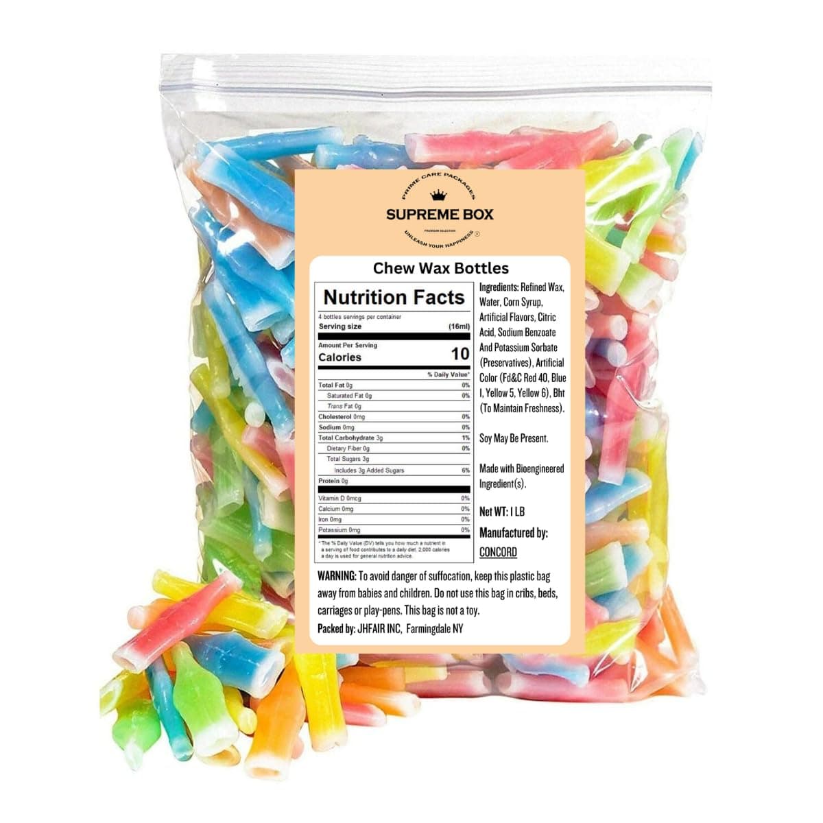 SUPREME BOX Original Wax Bottles Candy Drinks, Liquid Filled Mini Drinks, Party Favorite Treats - Pack of 1 LB