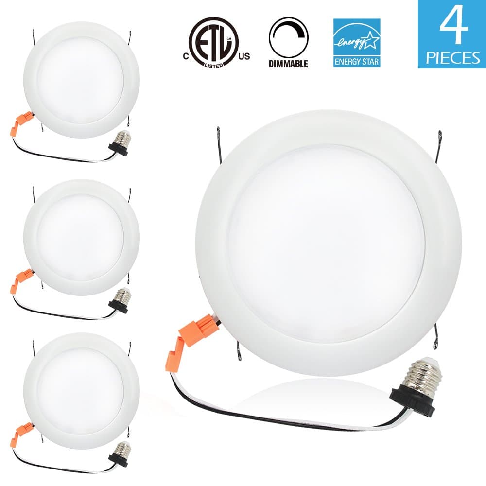 15W 7.5'' Dimmable LED Recessed Lighting, LED Downlight, LED Ceiling Light with E26 Base, Soft White, Installs into Junction Box Or Recessed Can, 4 Pack