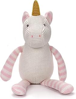 100% Organic Cotton Pink Unicorn Plush, 7.1" Baby Stuffed Animal for Newborn