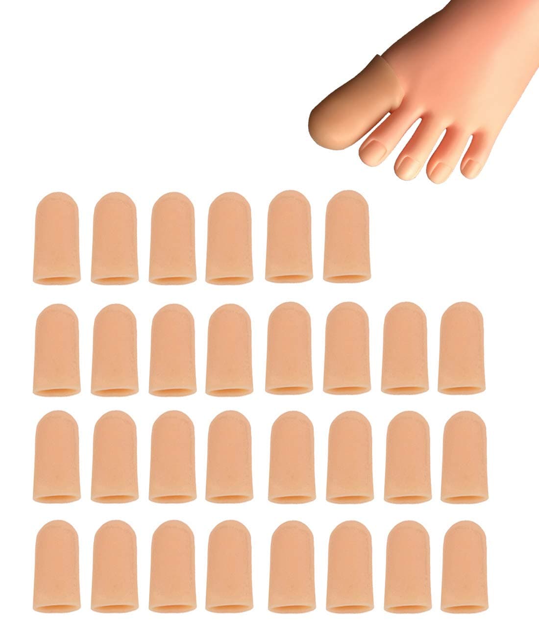 30 Pieces Gel Toe Caps, Silicone Toe Protector, Toe Covers for Big Toe, Protect Toe from Rubbing, Ingrown Toenails, Corns, Blisters, Hammer Toes and Other Painful Toe Problems (Large,Beige)