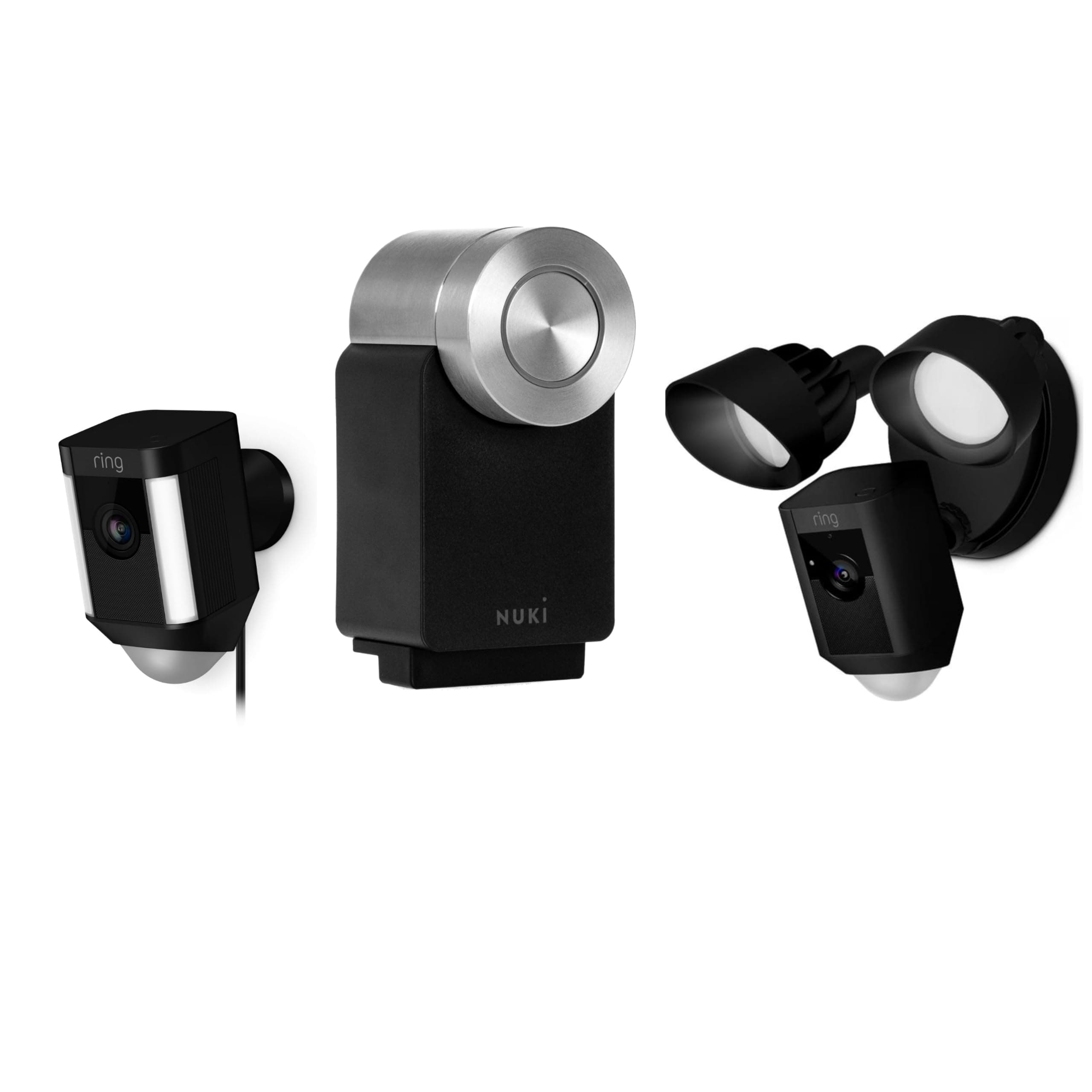 Nuki Smart Lock Pro 4th Gen White Bundle - with Free Ring Floodlight camera and Ring spotlight camera.