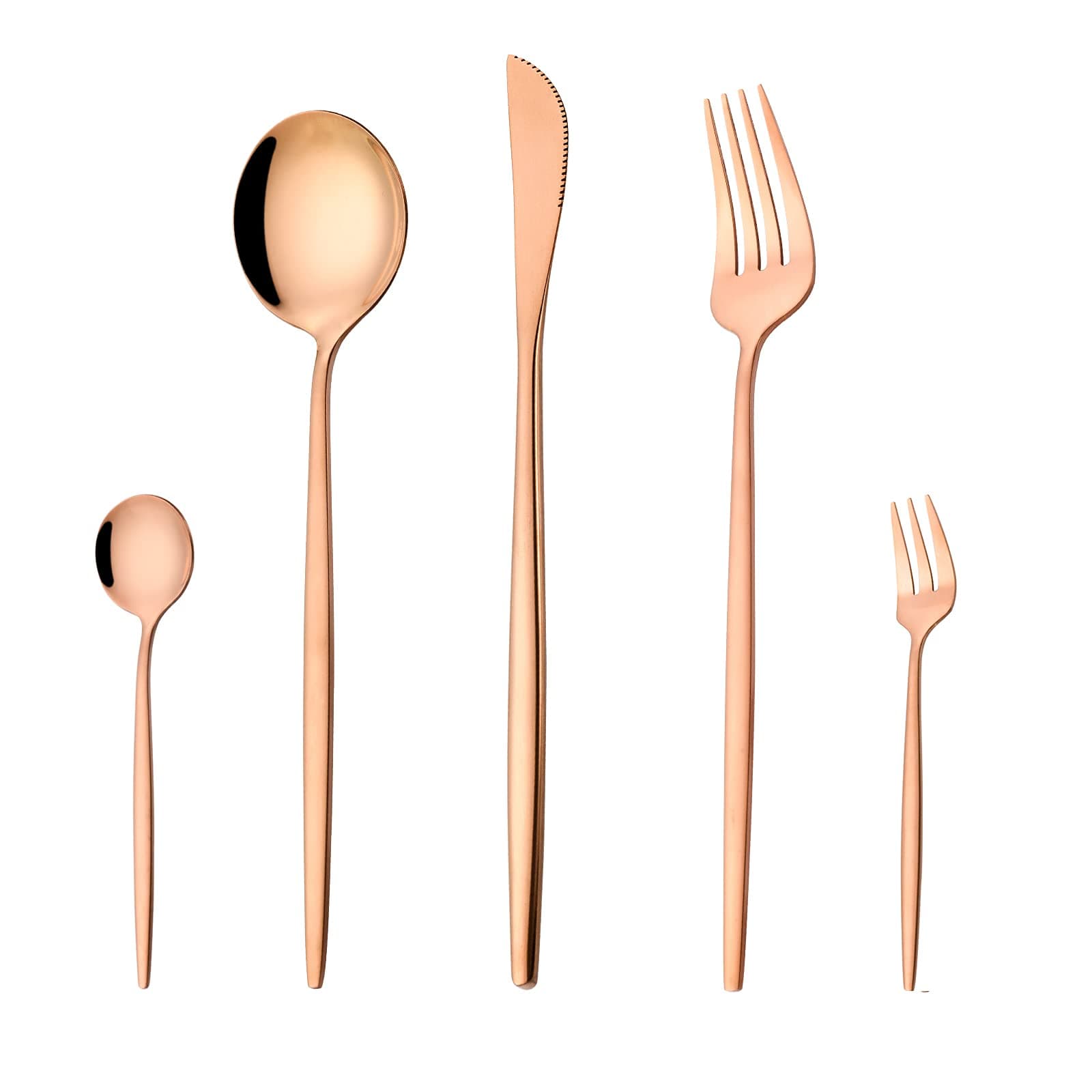 Rose Gold Silverware Set for 4, 20-Piece Modern Stainless Steel Flatware Set, Cutlery Set with Forks Spoons Knives, Mirror Polished Rose Gold Utensils for Home Restaurant, Dishwasher Safe