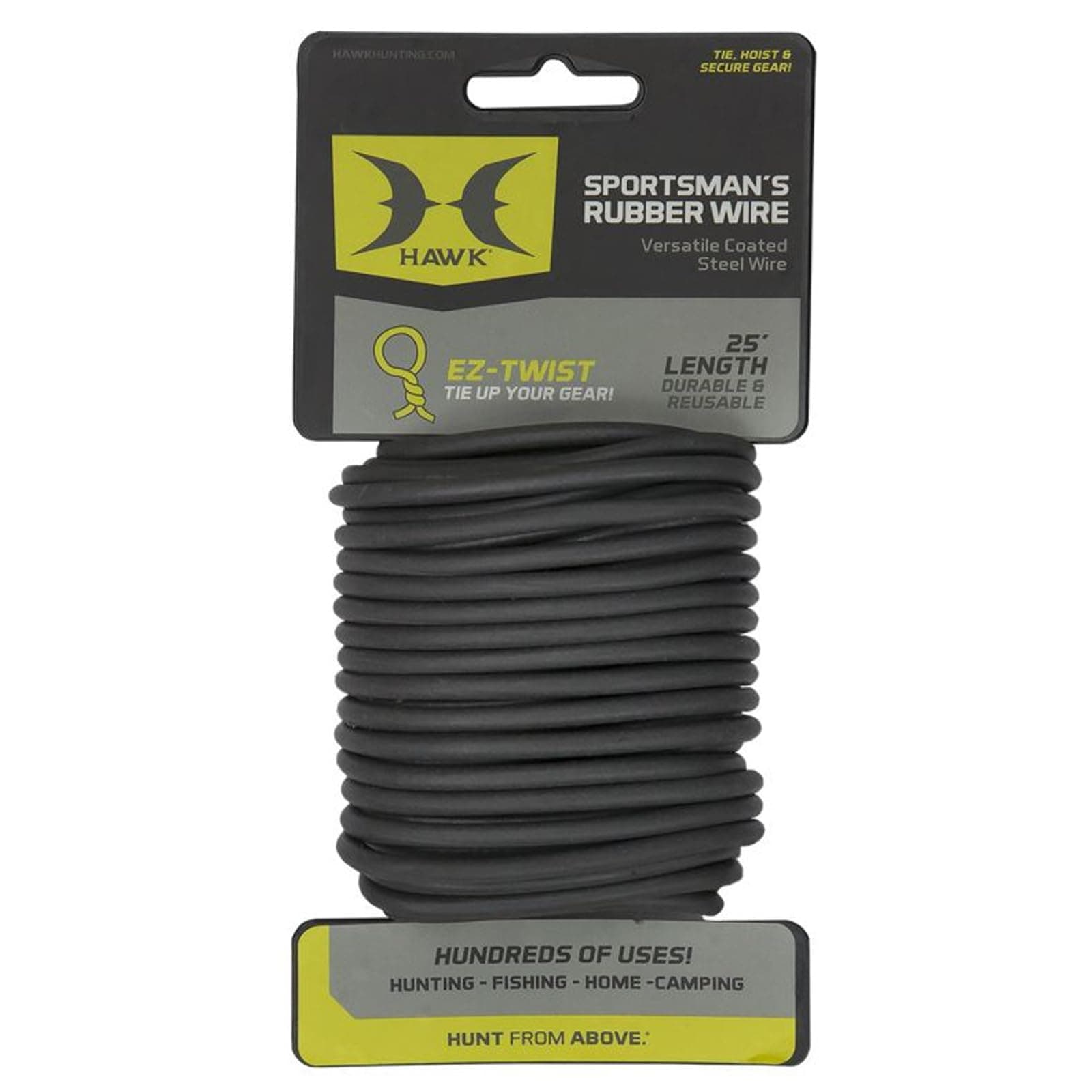 HAWK Sportman's Rubber Wire Durable Easy to Use Reusable 25' Long Rust-Free Coated Wire for Hunting, Fishing, Camping 40 LBS Weight Capacity