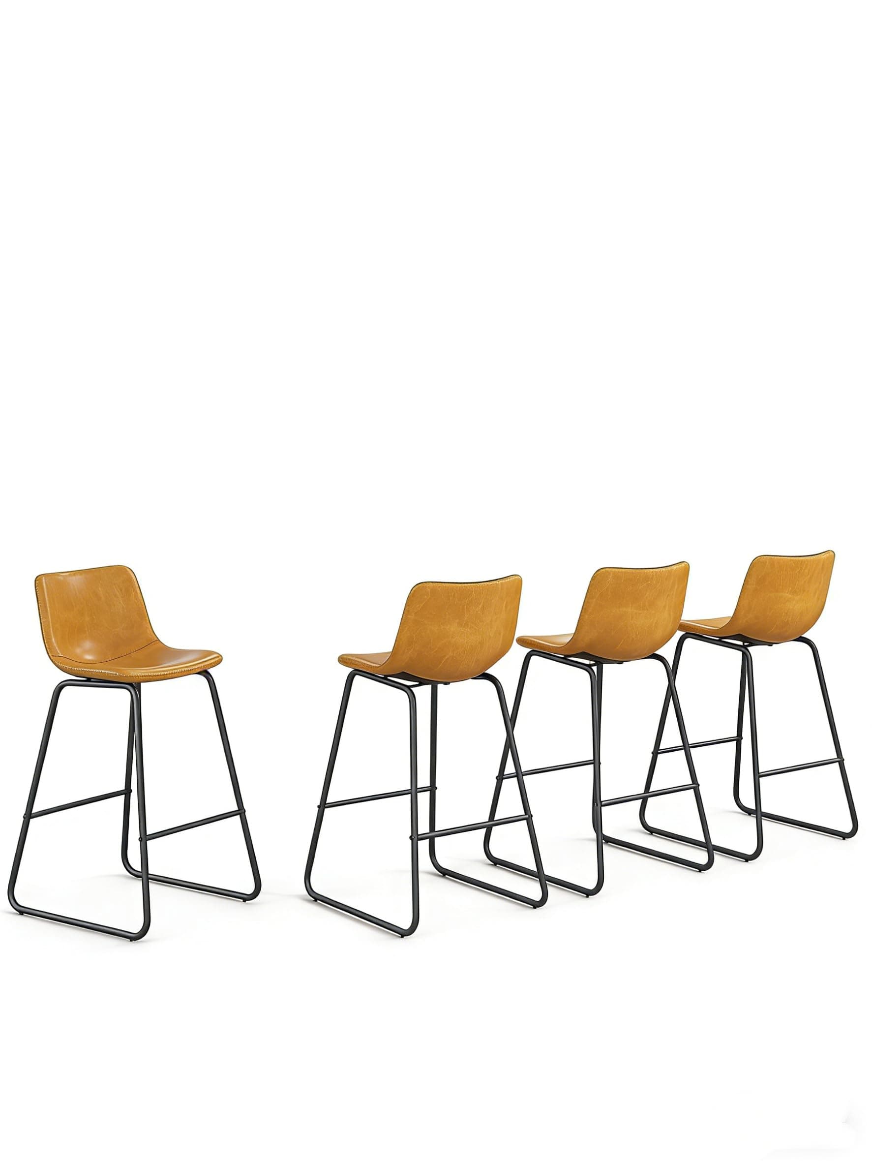 Bar Stools Set of 4, Modern Counter Height Bar Stools with Back, 26 inch Faux Leather Bar Stools with Metal Legs and Footrest, Urban Armless Dining Chairs for Kitchens Island (Brown)
