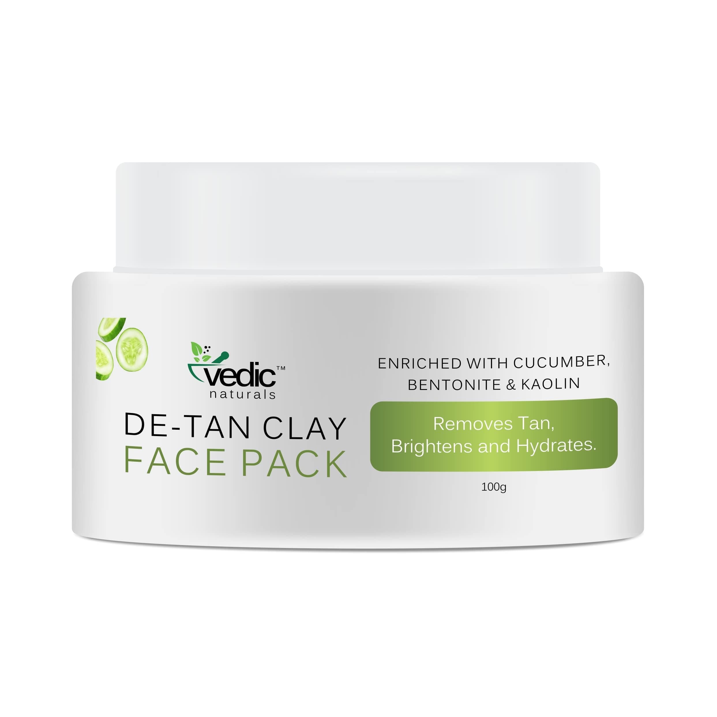 De Tan Face Pack-100g | Enriched With Cucumber Extract, Bentonite Clay & Kaolin Clay | Removes Tan, Skin Brightening & Hydrates | 100% Organic
