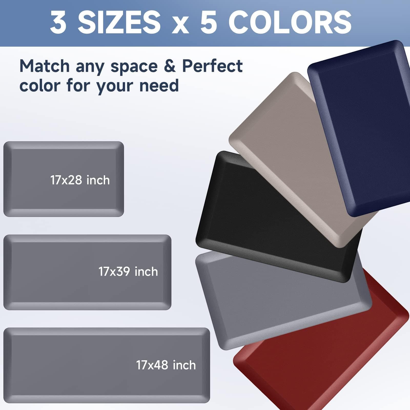 StepRite 4/5 Inch Thick Kitchen Mat Anti Fatigue Mat Kitchen Rugs Kitchen Decor Non-Slip, Stain Resistant, Waterproof Kitchen Mats Desk Mat for Kitchen, Office, Workshop, Grey, 17'' x 28''