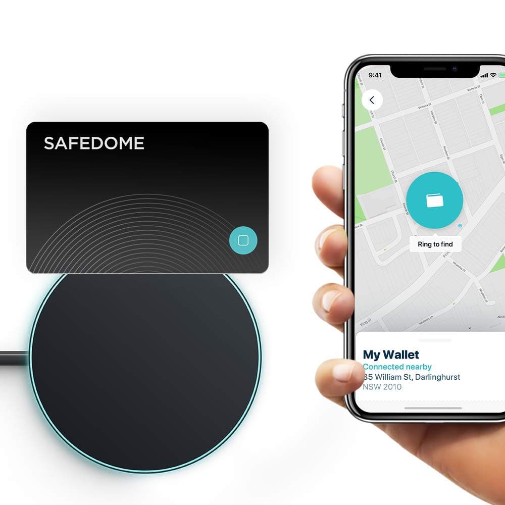 Safedome Rechargeable Bluetooth Tracker Card. This Card Will Find Your Lost Wallet. Comes With Wireless Charging Pad.