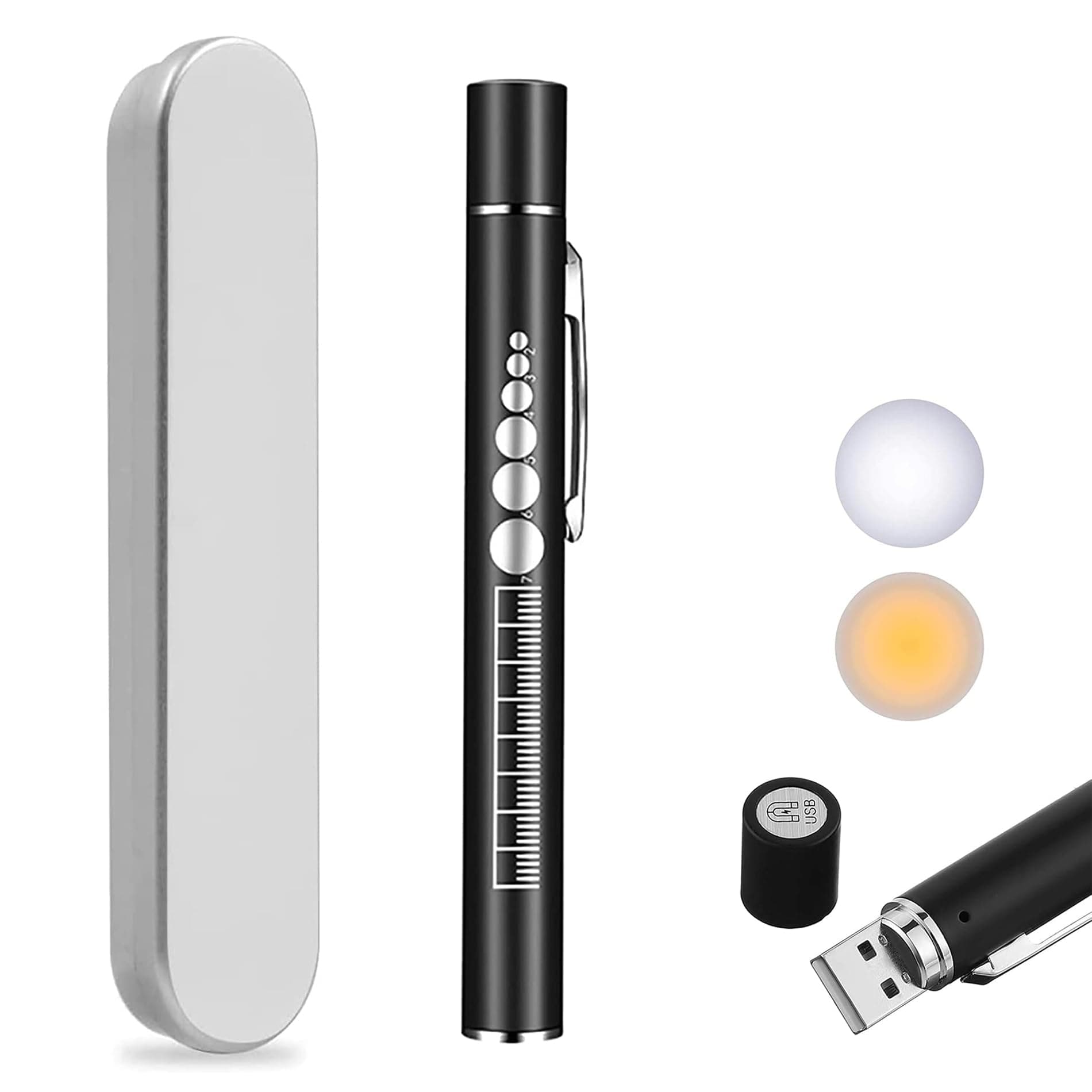 KEWAYO Mini Flashlight, USB Rechargeable Dual Light Source, Pocket Small Handy LED Torch Pen Light with Stainless Steel Clip, for Home and Outdoor Activities