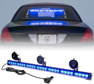 Xprite 31.5 Inch Blue LED Traffic Advisor Strobe Light Bar, 21 Flashing Patterns w/Suction Cup Mount, Windshield Deck Emergency Warning Lightbars for Police Volunteer POV Vehicles Trucks SUV UTV