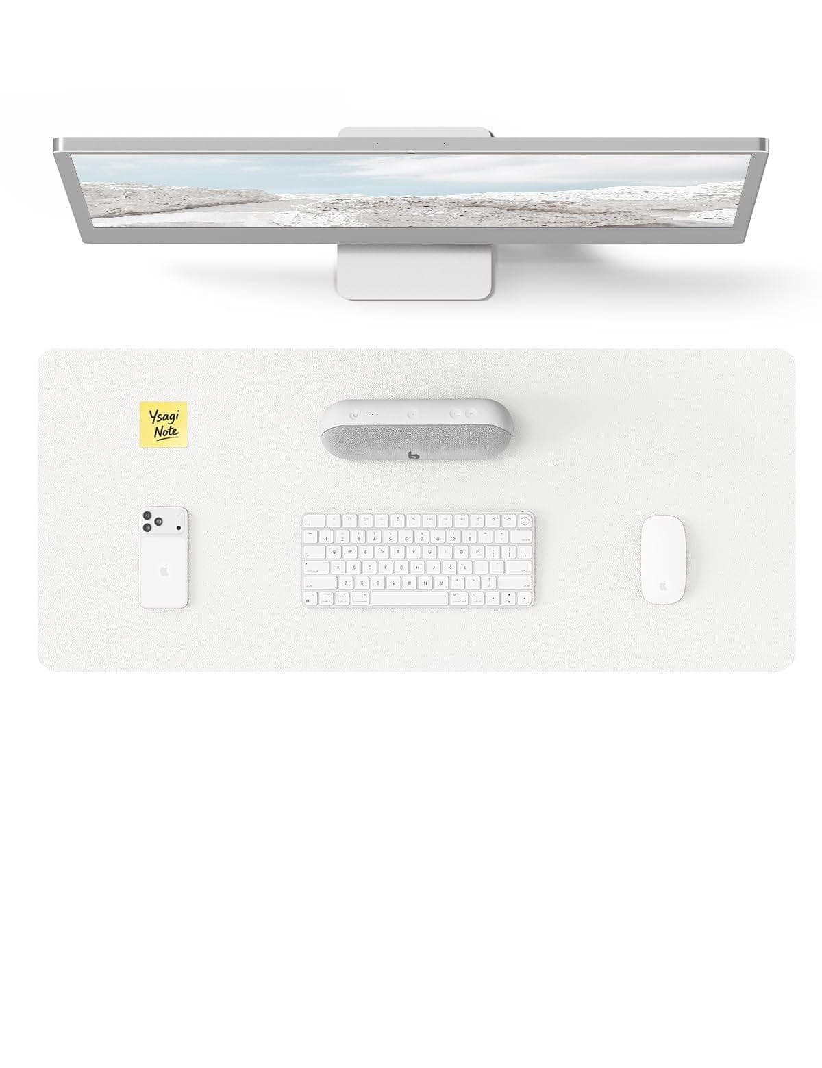 YSAGi Leather Desk Protector, Office Mat, Large Mouse Mat, Non-Slip PU Leather Blotter, Laptop Desk, Waterproof Writing Pad for Office and Home (White, 23.6" x 13.8")