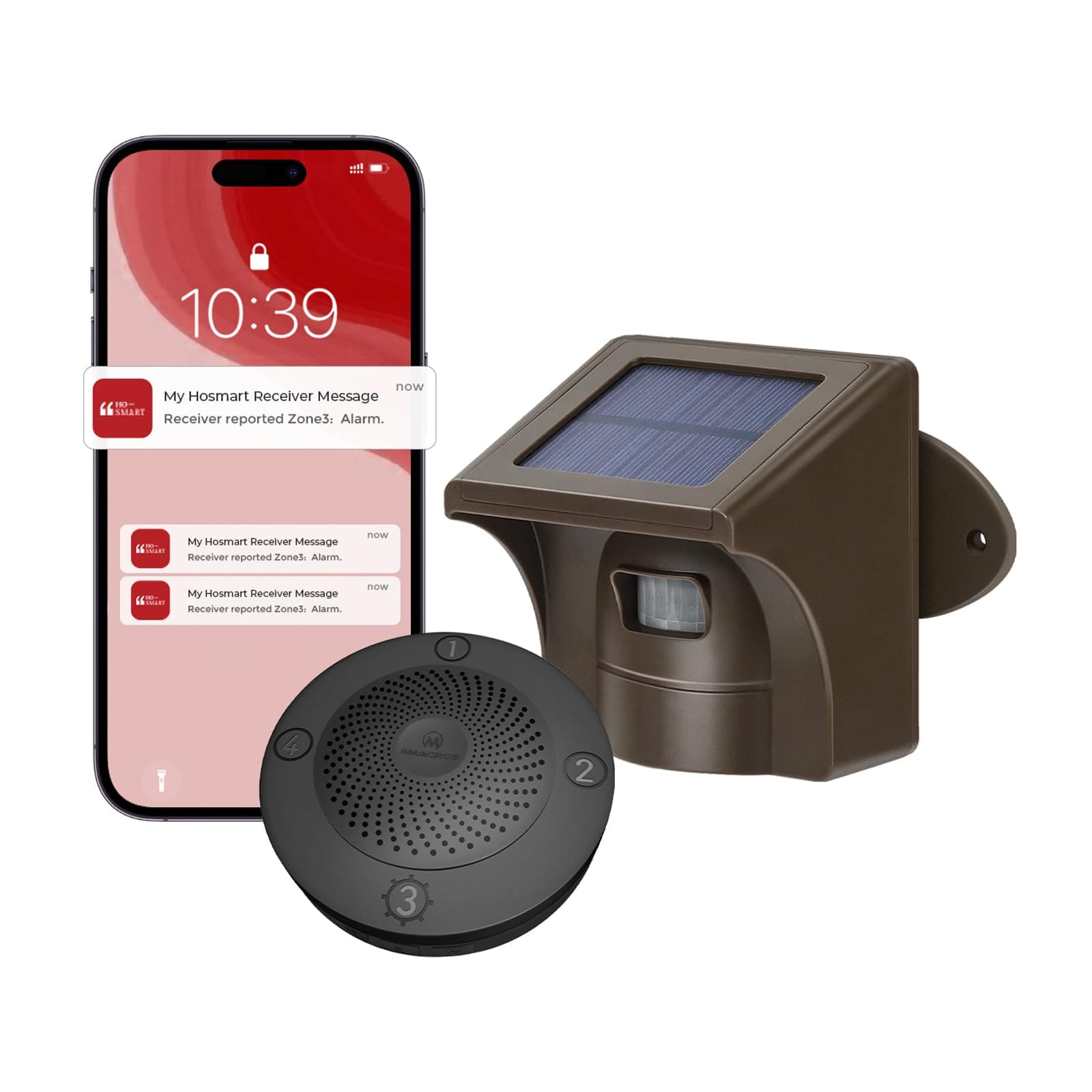 Pro 3 Smart Solar Driveway Alarm System (2.4G Wi-Fi), App Push Notifications, 1/2 Mile (2600 ft) Wireless Range Motion Sensor & Plug-in Receiver, Weatherproof Property Alert (No Camera)