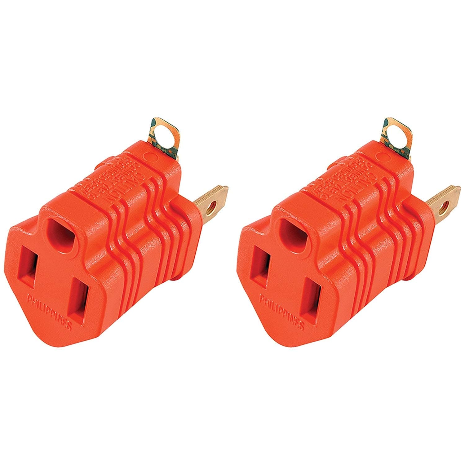 GE Polarized Grounding Outlet Extender, 2 Pack, Turn 2-Prong into 3, Easy to Install, Indoor, UL Listed, Orange, 14404