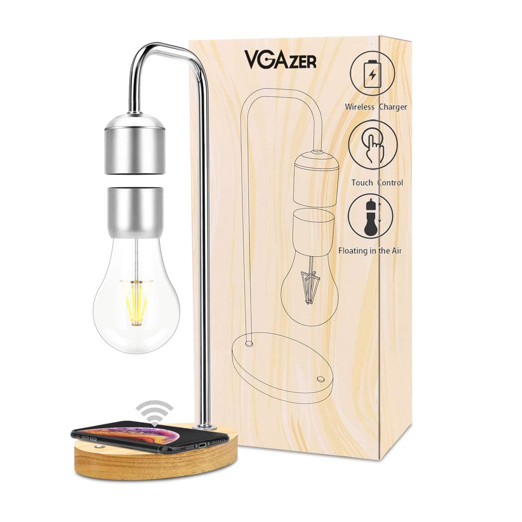 VGAzer Magnetic Levitating Floating LED Light Bulb with Wireless Charger Levitating Lamp (‎Silver)