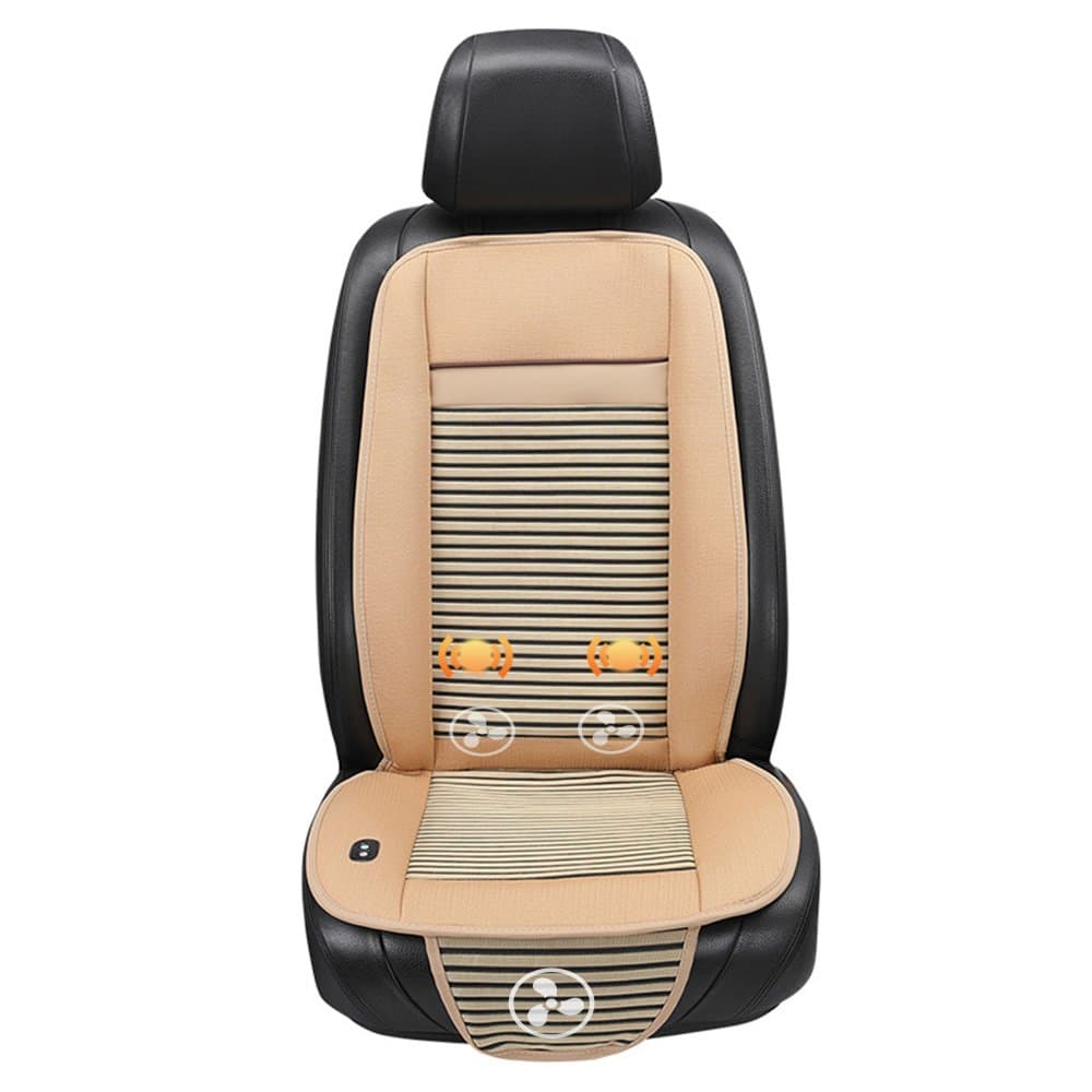 Refrigeration&Blowing Cooling Smart Car Seat Cushion Pad Coverage of Massage with Breathable 3D-Ventilated Ice Silk 12V Car Accessory Seat Protective Cover (Beige)