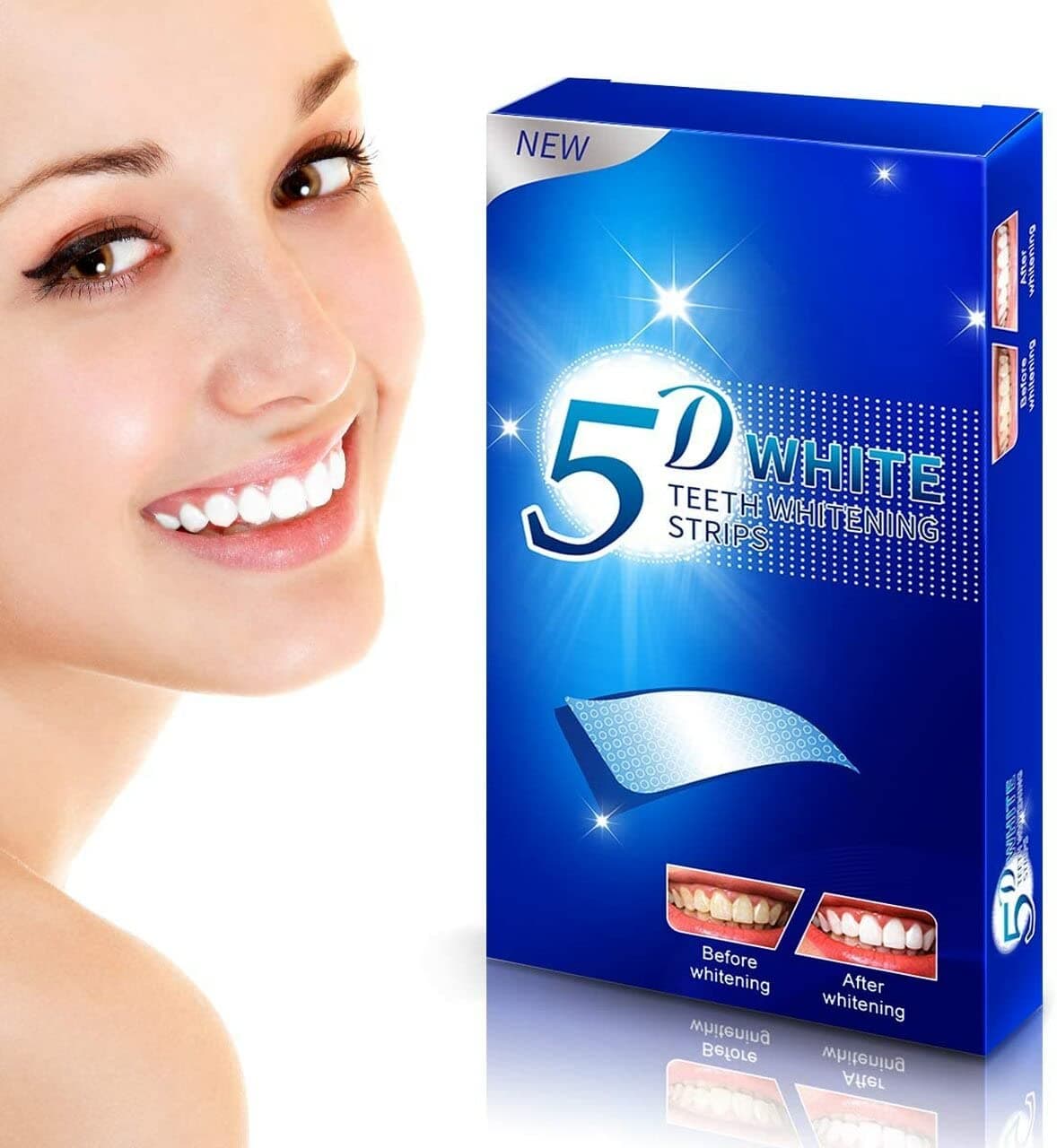 5D Teeth Whitening Strips 28 Strong Strips with Peroxide Free Gel, Remove Dental Stains Plaque & Scale, Whiten Yellow Teeth Two Weeks Whitening Treatment