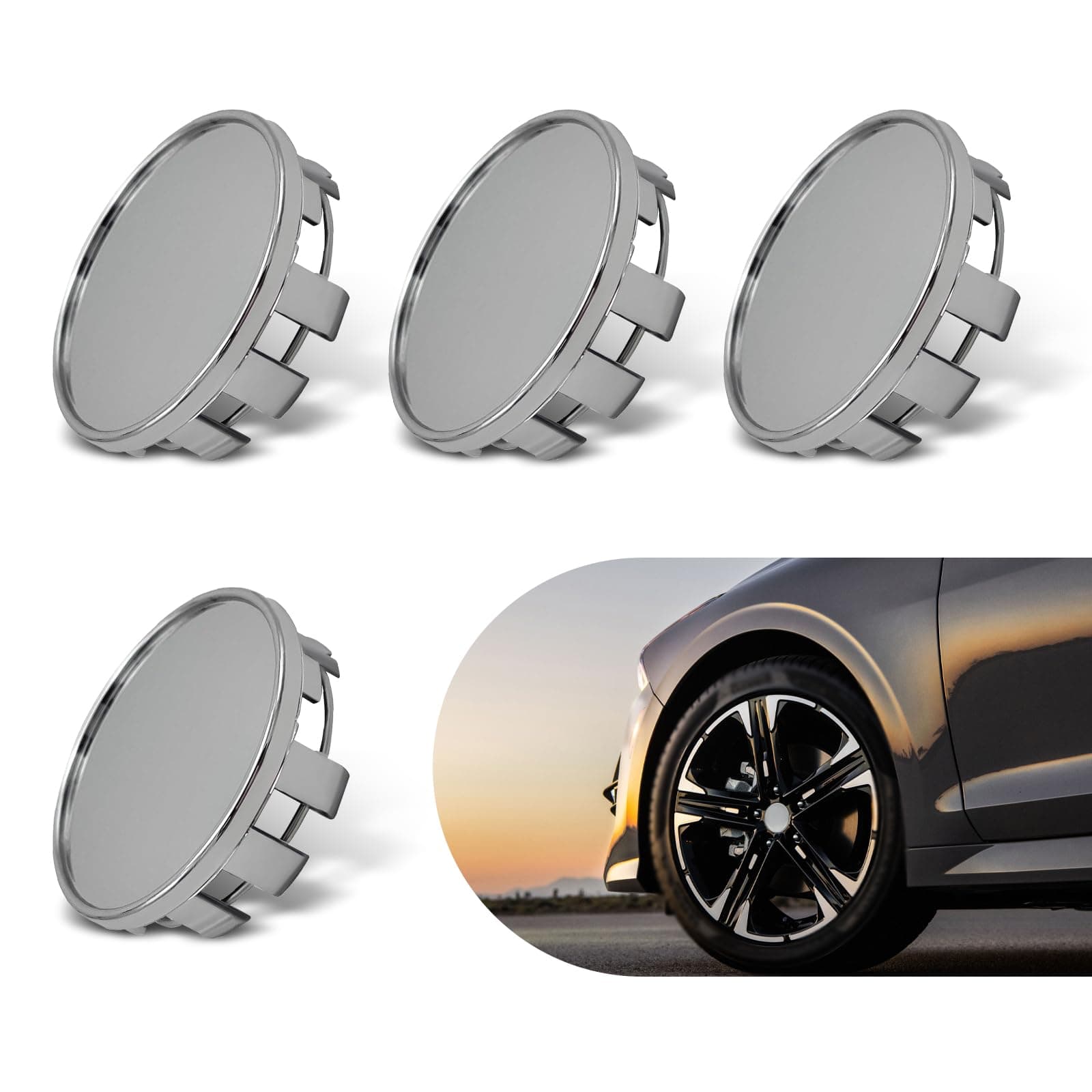 Tesnaao 4 PCS Car Wheel Center Cap, ABS Wheel Hub Protector, Snap-On Wheel Center Hub Cap, Outer Diameter 54mm, Card Diameter 50mm (Silver)