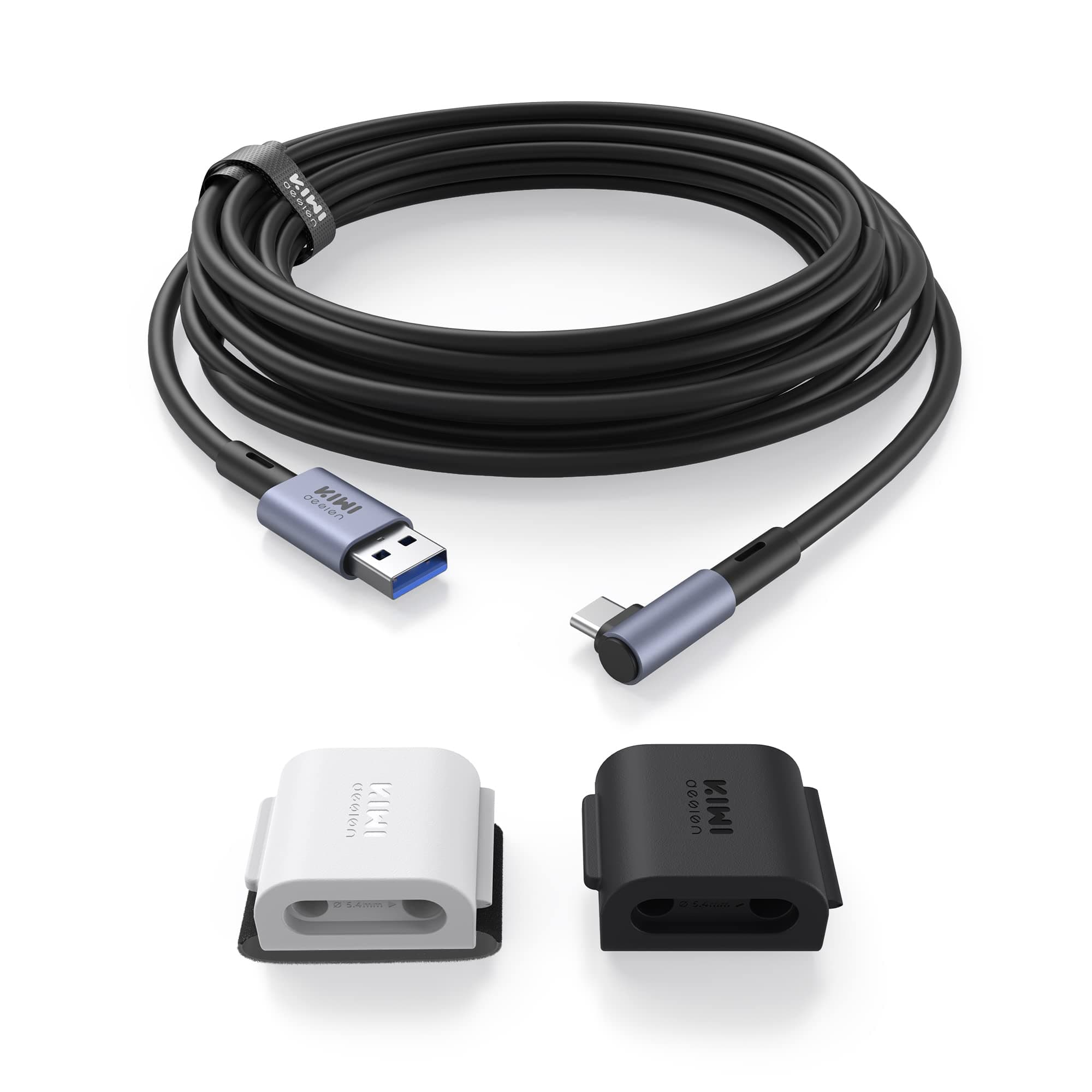 KIWI design Link Cable Accessories 16FT with Cable Clip Compatible with Quest 3/2/1/Pro, and Pico 4, High Speed PC Data Transfer, USB 3.0 to USB C Cable for VR Headset