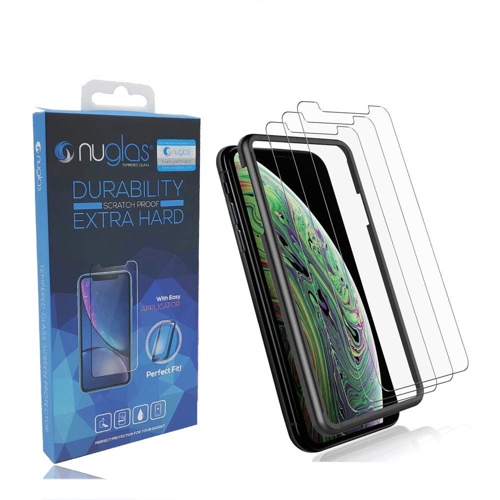 Nuglas (3 Pack) Clear 2.5D 9H Tempered Glass for iPhone XS MAX Screen Protector (Premium Japanese Tempered Glass) and Installation Frame Kit (XS MAX) 6.5 Inch