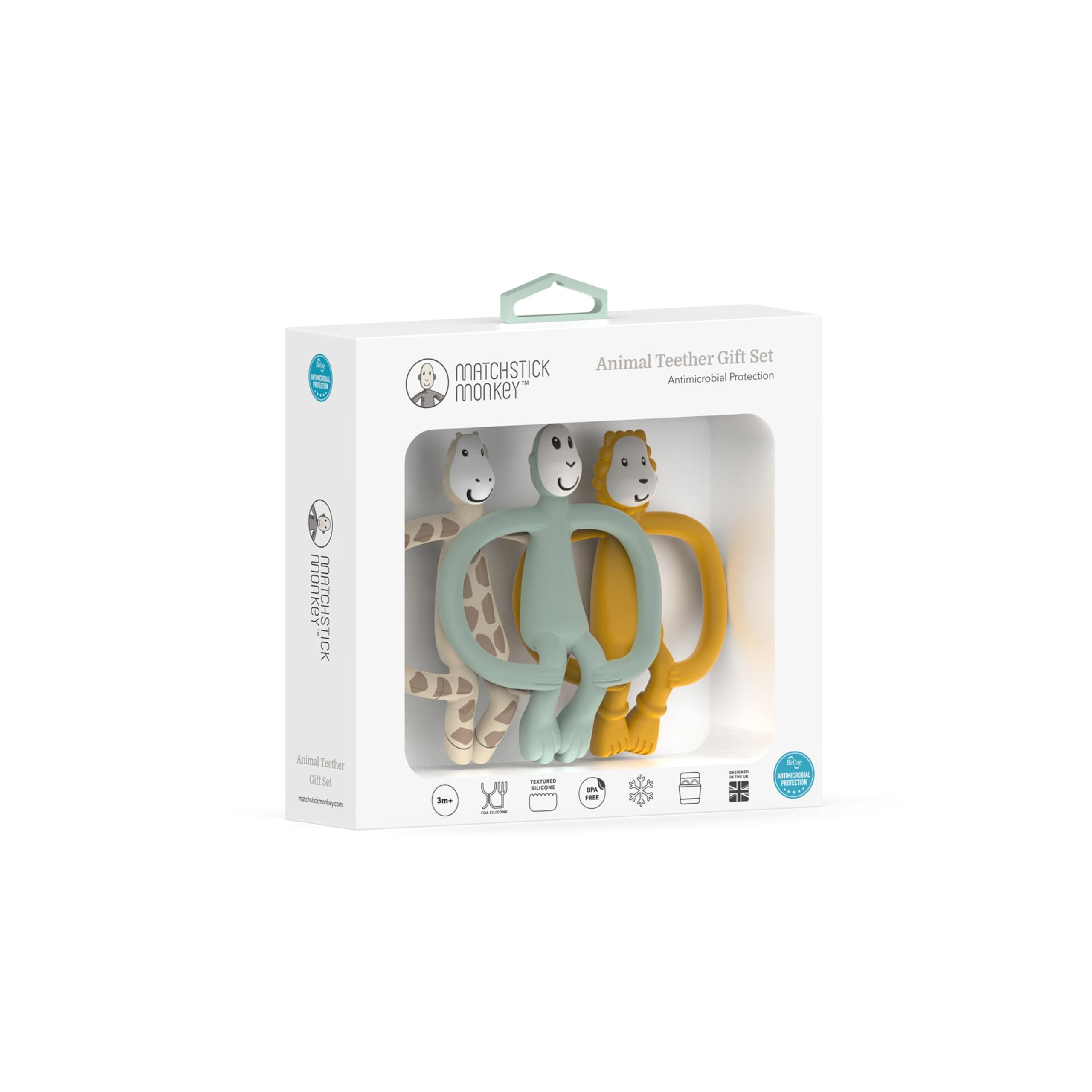 Matchstick Monkey3 Pack Animal Teether Gift Set - Ludo Lion, Gigi Giraffe & Mint Green Monkey Teether