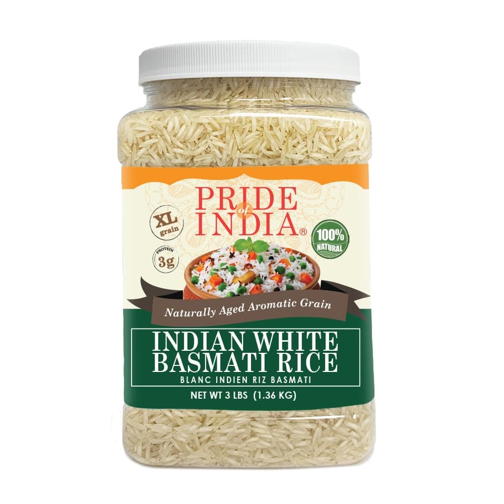 Pride of India Basmati Rice 3 lb | Extra Long Grain Indian Basmati Rice Naturally Aged 2 Years | Non Sticky Aromatic White Basmati Rice for Cooking Biryani, Fried Rice & Everyday Meals