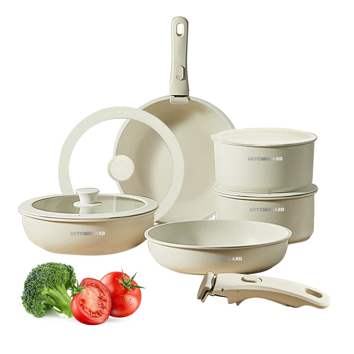 Cookware Set - Cooking Set, Non Stick Pots and Pans Set, Non Stic Cookware, 11 pcs Kitchen Granite Cookware Set, Aluminium Induction Cookware with Detachable Handle, Non Toxic, PFOA Free