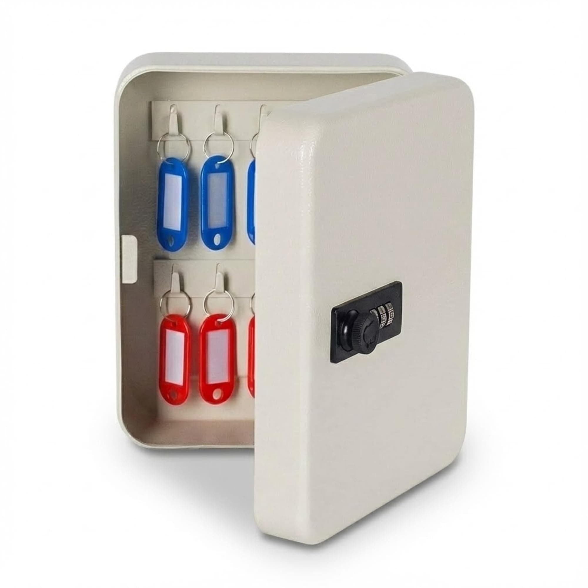 oddpod Metal Â™ Stylish Wall-Mount Security Key Holder Box & Safe Cabinet with Included Key Tags for Office, Home, Hotels & Parking (White)