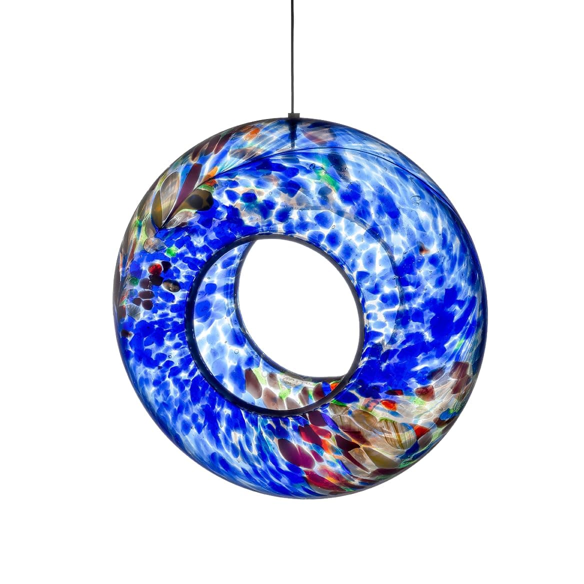 Sienna Glass Hanging Bird Feeder - Blue