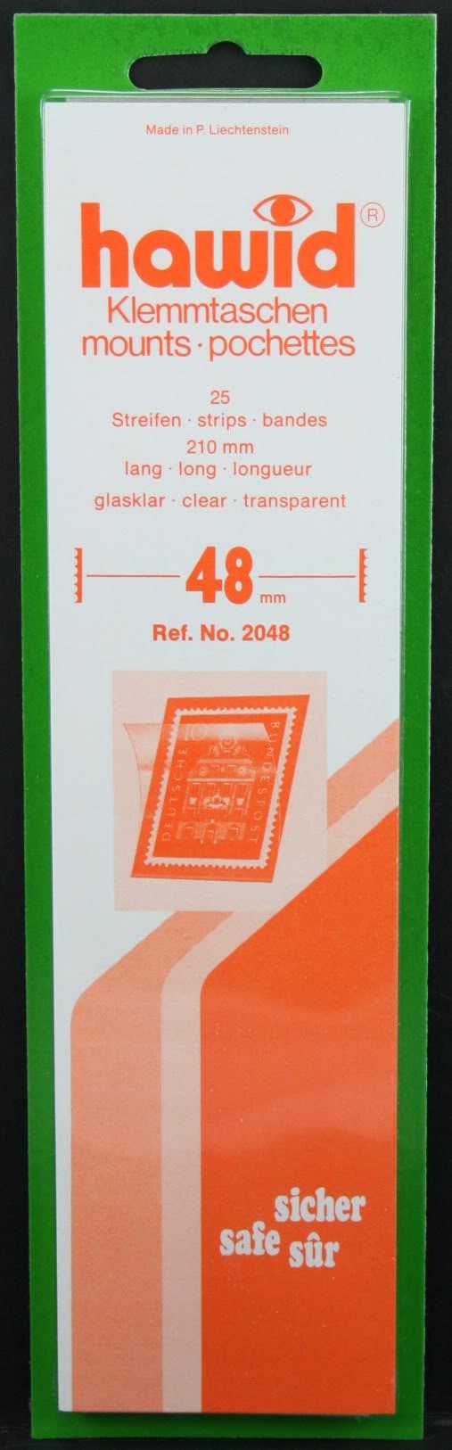 25 Hawid 210x48mm stamp mount strips. Clear.