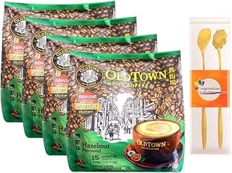 Old Town White Coffee - Malaysia Old Town Coffee Instant Coffee 3 in 1 Hazelnut Flavor -coffee powder，旧街白咖啡， Hazelnut Coffee 4 Packs（ Gift 2 coffee Stirrers )